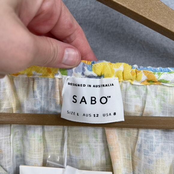 Sabo Leta Top Womens Lg Yellow Floral Puff Sleeve Pintuck Cottage Coastal Boho - Picture 3 of 14